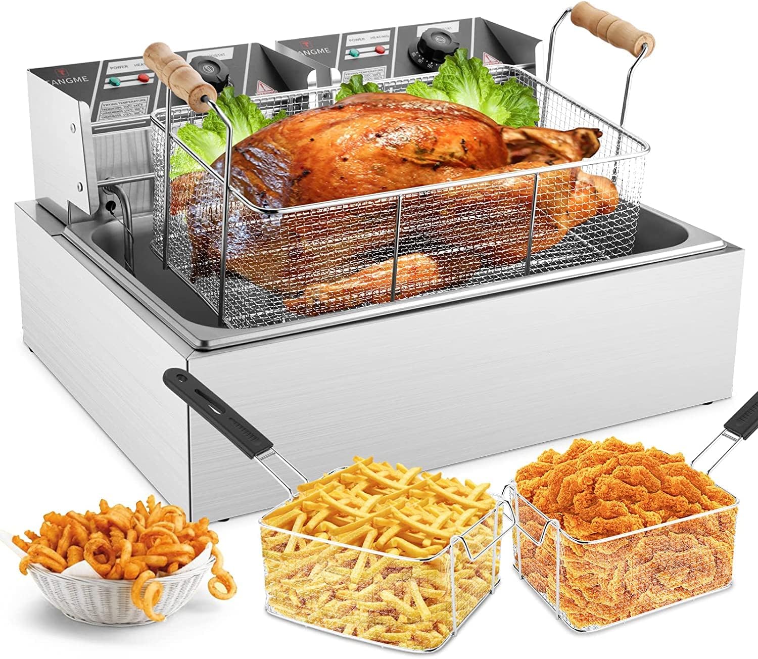 TANGME Commercial Deep Fryer, 3400w Electric Turkey Fryer with Large Basket