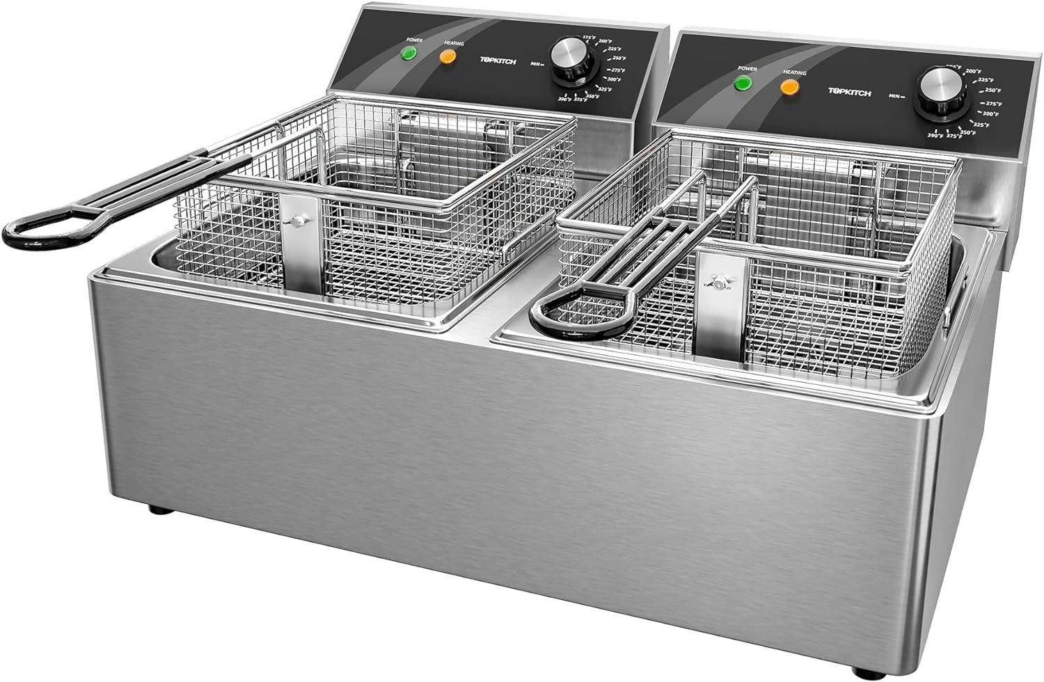 TOPKITCH Commercial Deep Fryer Stainless Steel Dual Tank with 2 Baskets